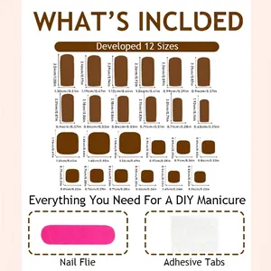 Size chart for French minimalist press-on nails with 12 sizes and adhesive tabs