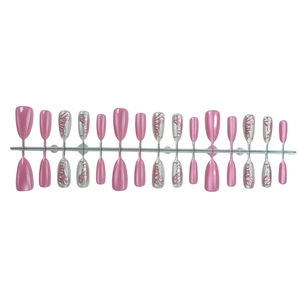 Pink cat eye press-on nails with 3D butterfly design and gold line almond shape style