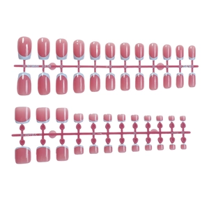Pink and white French tip press-on nail set with varying square and round nail shapes