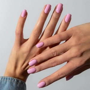 French Style Press On Nails Solid Pink Glossy Finish Short Square Round False Nails With Adhesive Tabs For Women