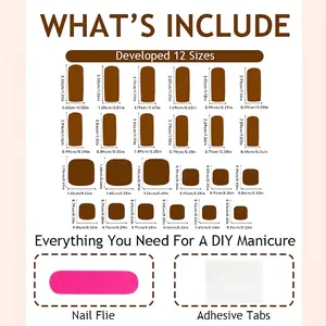 Guida alle taglie per unghie finte marrone opaco con 12 misure e kit di applicazione