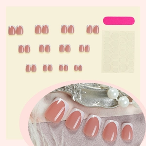 24pcs short French press-on toe nails in nude pink and white color with tool kit