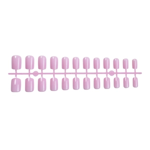 Set of 24 light pink square press-on nails with a glossy finish on a white background
