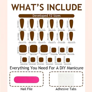 Guide des tailles d'ongles 3D à coller incluant 12 tailles, lime et onglets adhésifs
