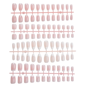 Press-on nail set with four classic pink and white French manicure styles and shapes