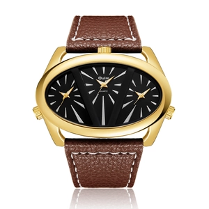 Quartz Watch Men Multiple Time Zone Oval Alloy Case With Leather Strap Industrial Large Dial Fashion Timepiece