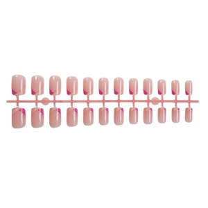 Pink French style press-on nails with glitter geometric patterns 24-piece set