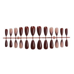 French glitter almond press-on nails in coffee and nude pink mix 24pcs set