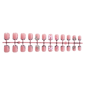 Pink leopard french press-on nails with 3D diamond butterfly and bow accents
