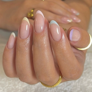 French Almond Press On Nails Glossy Macaron Color Plastic Fake Nails DIY Manicure Elegant Minimalist For Women