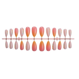 French almond press-on nails with pink gradient and colorful polka dots, 24-piece set