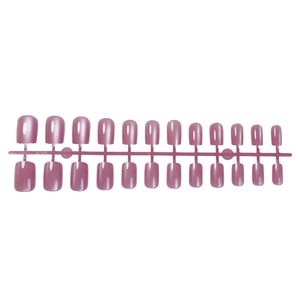 Set of 24 pieces short square pearlized pink purple cat eye press-on nails on tray
