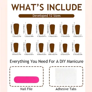 Detailed size chart for cat eye press-on nails featuring 12 sizes with nail file and tabs