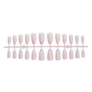 French style almond shaped press-on nails with colorful pastel tips in 24 piece set