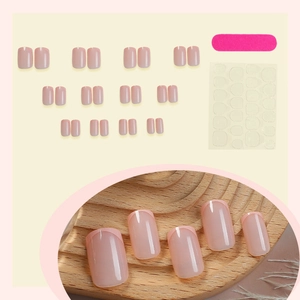 Pink French tips short square press-on nails set with files and jelly glue stickers