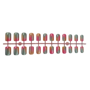 24pcs Maillard cat eye press-on nails set with gradient pearl shimmer and glass bead finish