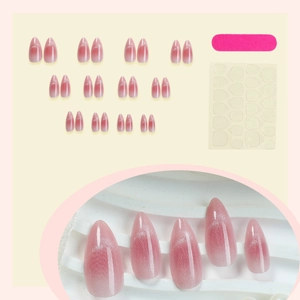 Pink cat eye almond press-on nails set with gradient finish and 24 pieces of fake nails