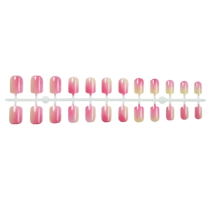 Pink and yellow gradient press-on nails set with 24 pieces in short square oval shape