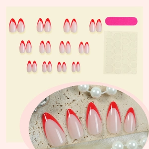French style red tip press-on nails set with 24 pieces and manicure tools