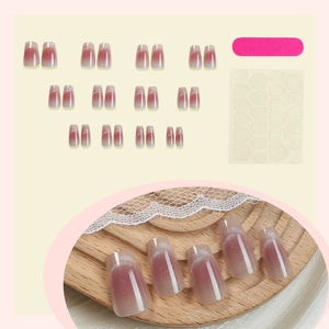 Pink gradient cat eye press-on nails set with 24 pieces and DIY manicure tool kit