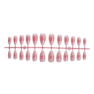 Pink cat-eye gradient almond press-on nails set with 24 pieces on white background