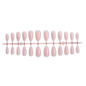 Pale pink almond press-on nails set with silver heart accents and marble lines