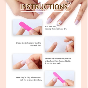 Step-by-step application guide for long almond press-on nails with daisy floral designs