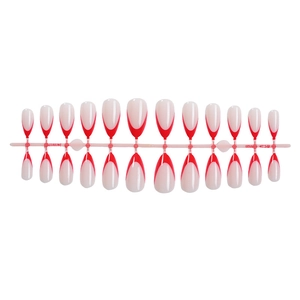 French almond fake nails set with white base and red tips, 24pcs press-on manicure