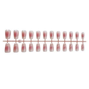 Cat eye press-on nails with pink gradient blush design 24-piece full set with glossy finish