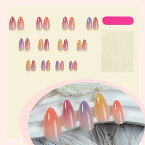 Press-on nail kit with gradient almond nails, pink nail file and jelly glue stickers