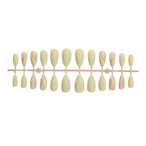 Set unghie finte mandorla con motivi dorati ondulati e finitura beige opaco