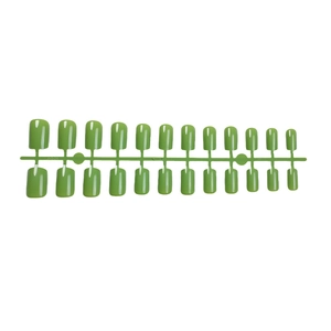 Short square grass green press-on nails set with 24 pieces in a glossy solid finish