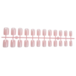 Kit de 24 faux ongles courts carrés rose clair translucides de différentes tailles
