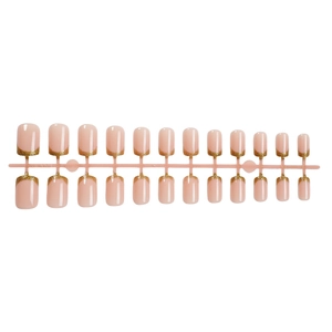 Faux ongles français rose nude avec paillettes dorées, ensemble de 24 pièces