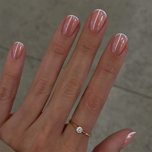 Ongles À Presser Français Courts Carrés Ronds Fines Paillettes Rose Blanc ABS Kit Manucure DIY Élégant Femmes