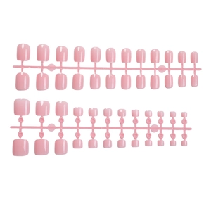 Glossy light pink press-on nail kit with 24 pieces on a professional white background