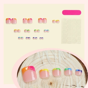 Rainbow gradient French press-on toenails kit with file and adhesive tabs