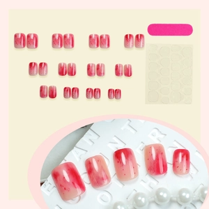 Gradient dark red to light pink press-on toenail set with file and adhesive tabs