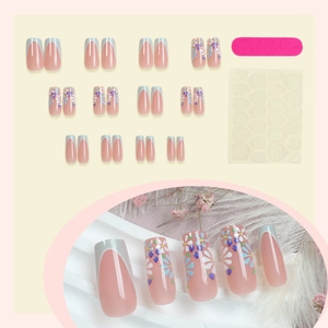 French tip press-on nails set with daisy floral patterns and manicure tools kit