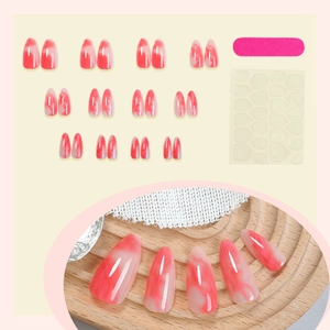 Set unghie finte mandorla marmo rosa con lima per unghie e adesivi gel inclusi