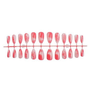 24 unghie finte a mandorla con design sfumato effetto marmo rosso e bianco