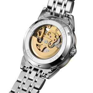 Vista posteriore del movimento meccanico automatico dell'orologio in acciaio inox