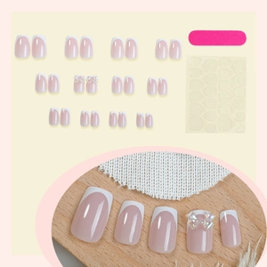 24pcs French style press-on nails with 3D bowknot design and manicure tools set