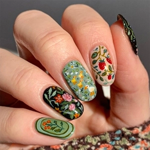 Faux Ongles À Presser Peints Fleurs Canard Fraise Courts Amovibles Style Pastoral Rétro DIY Pour Femmes