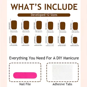 Size chart for yellow bee press-on nails including 12 sizes with nail file and glue tabs