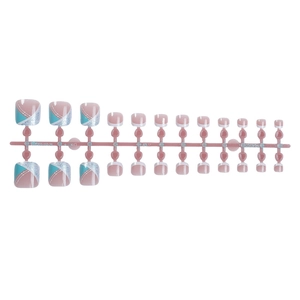Short French gradient mint blue and pink press-on toe nails with silver glitter accents