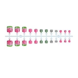 Faux ongles d'orteils pastèque avec rayures vertes et détails en strass