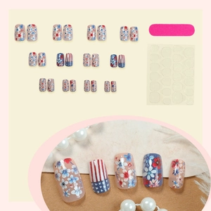 Floral and American flag pattern press-on nail kit with 24 pieces and tool set