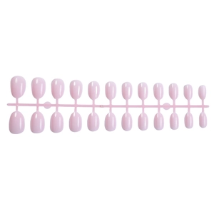 Short oval light pink press-on nails set with 24 pieces of glossy jelly texture fake nails