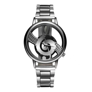 Montre à quartz argentée élégante avec un design artistique de clé de sol sur le cadran